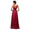 Grace Karin largo una línea de gasa sin mangas de las mujeres formales vino rojo vestido de baile abendkleider CL007555-5